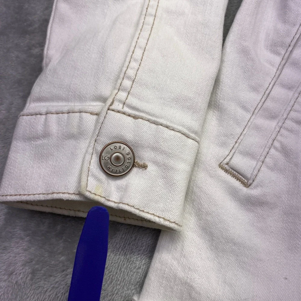 LOGO Lori Goldstein Denim Jacket Womens 2 White Button Front Frayed Hem‎ Grunge